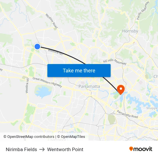 Nirimba Fields to Wentworth Point map