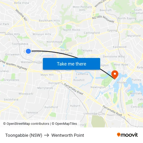 Toongabbie (NSW) to Wentworth Point map