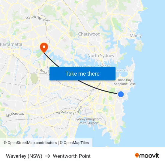 Waverley (NSW) to Wentworth Point map