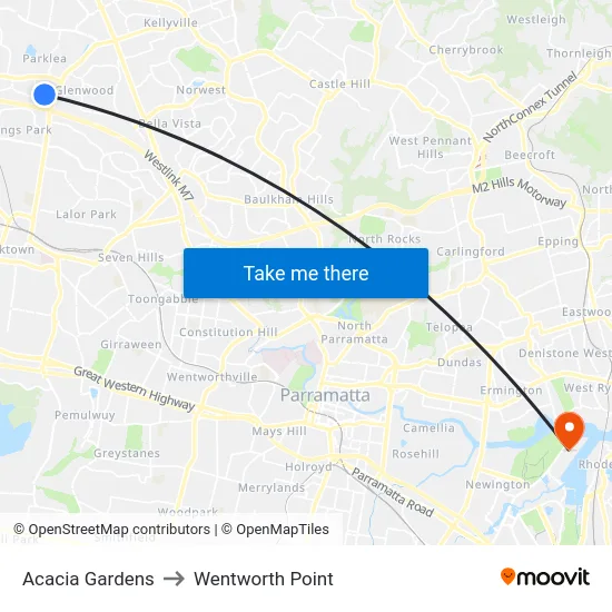 Acacia Gardens to Wentworth Point map