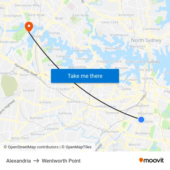 Alexandria to Wentworth Point map