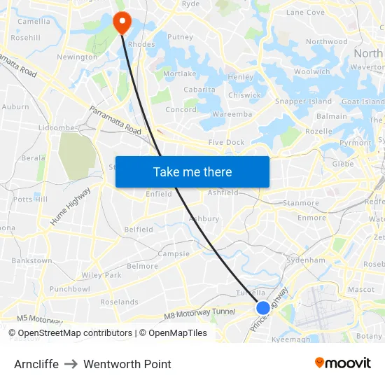 Arncliffe to Wentworth Point map