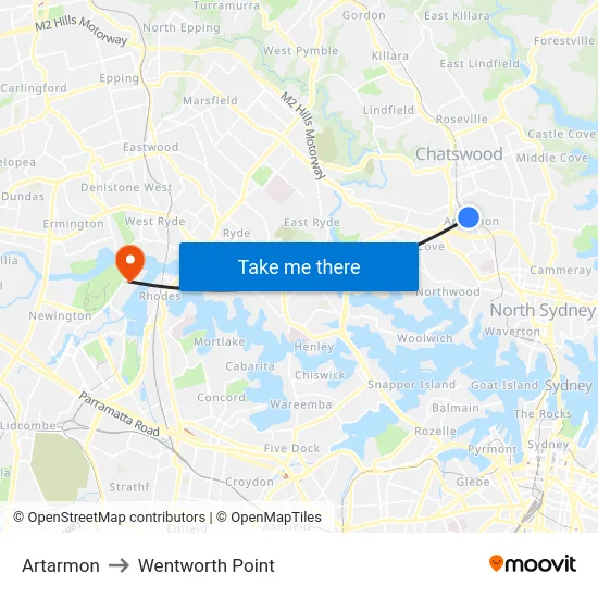 Artarmon to Wentworth Point map