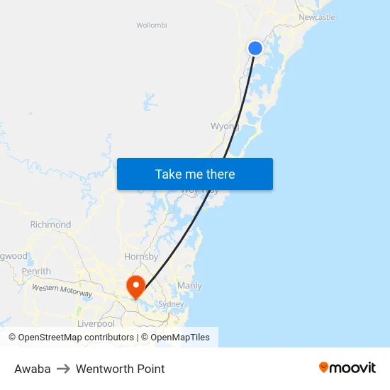 Awaba to Wentworth Point map
