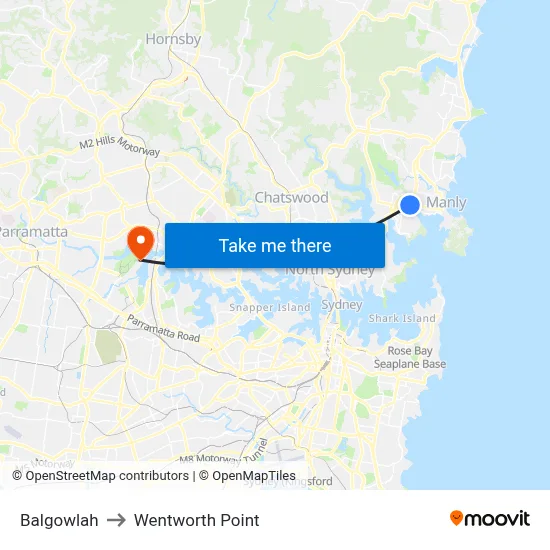 Balgowlah to Wentworth Point map