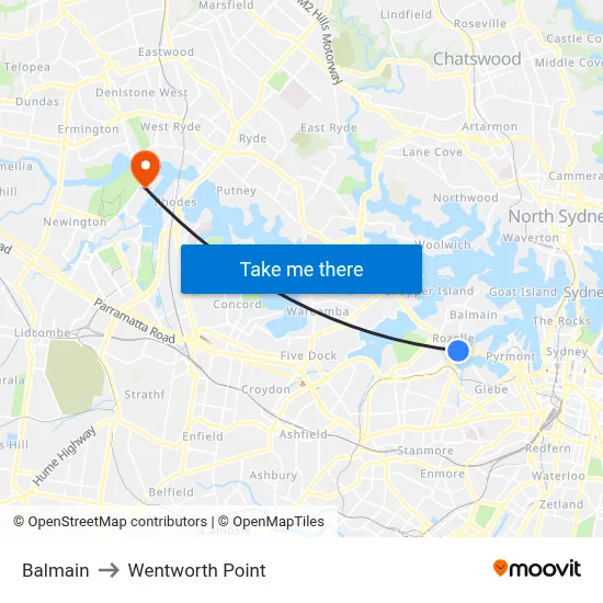 Balmain to Wentworth Point map