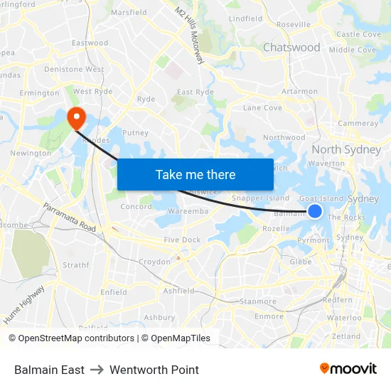 Balmain East to Wentworth Point map