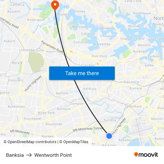 Banksia to Wentworth Point map