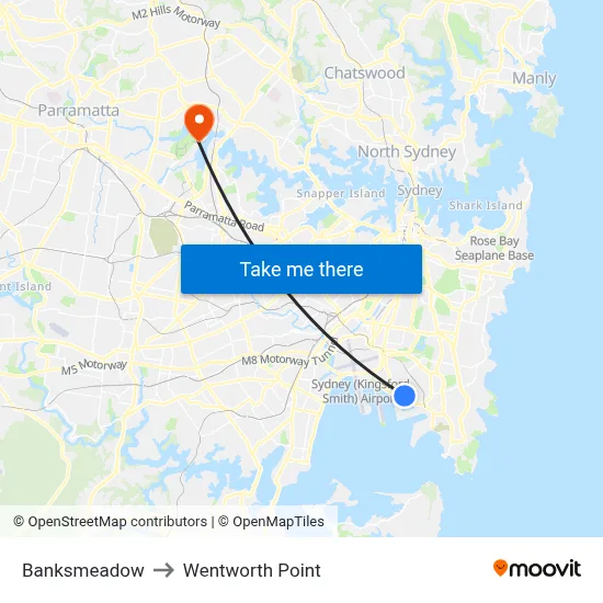 Banksmeadow to Wentworth Point map