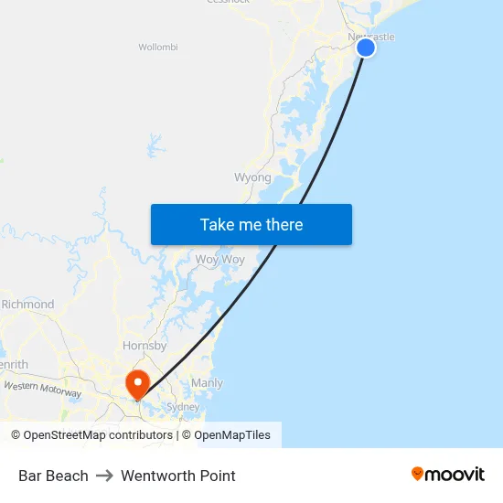Bar Beach to Wentworth Point map
