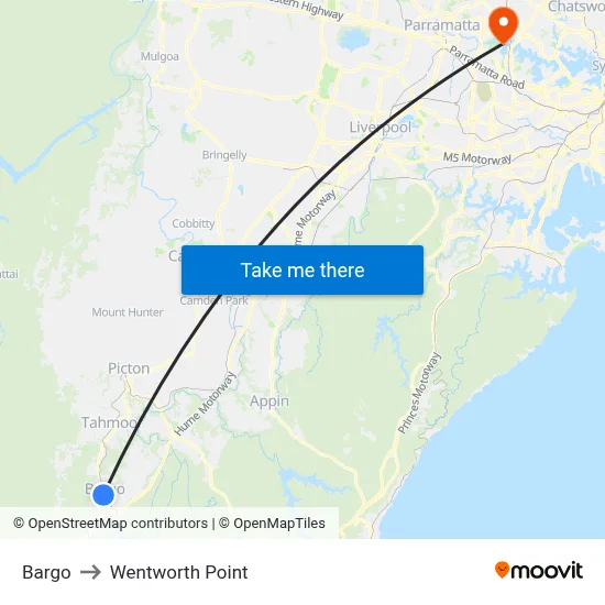 Bargo to Wentworth Point map