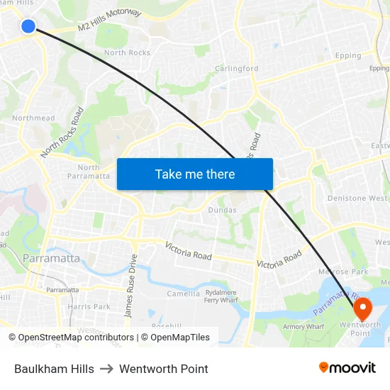 Baulkham Hills to Wentworth Point map