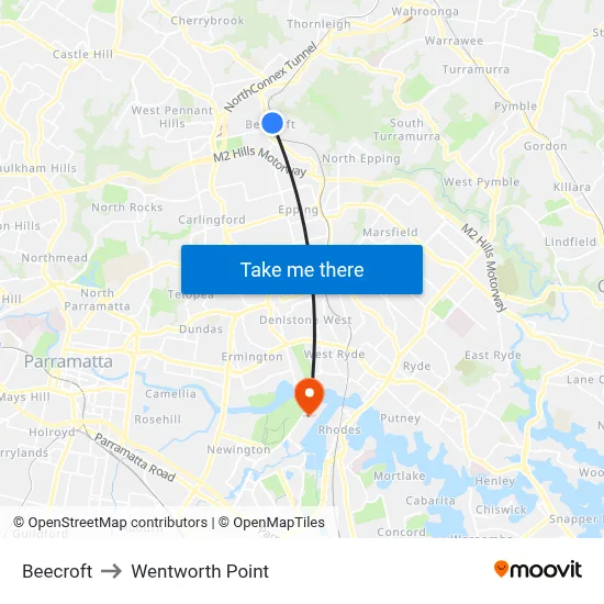Beecroft to Wentworth Point map
