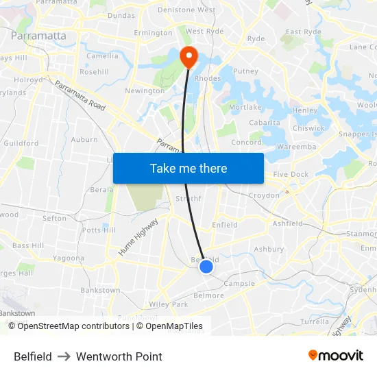 Belfield to Wentworth Point map
