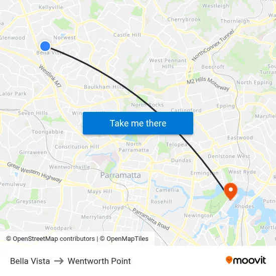 Bella Vista to Wentworth Point map