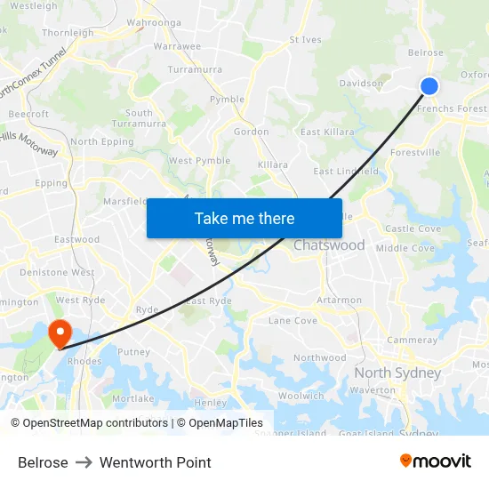 Belrose to Wentworth Point map