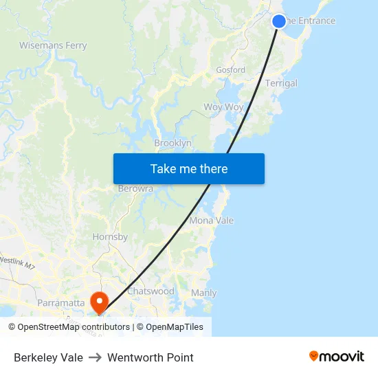 Berkeley Vale to Wentworth Point map