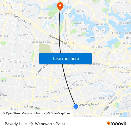 Beverly Hills to Wentworth Point map