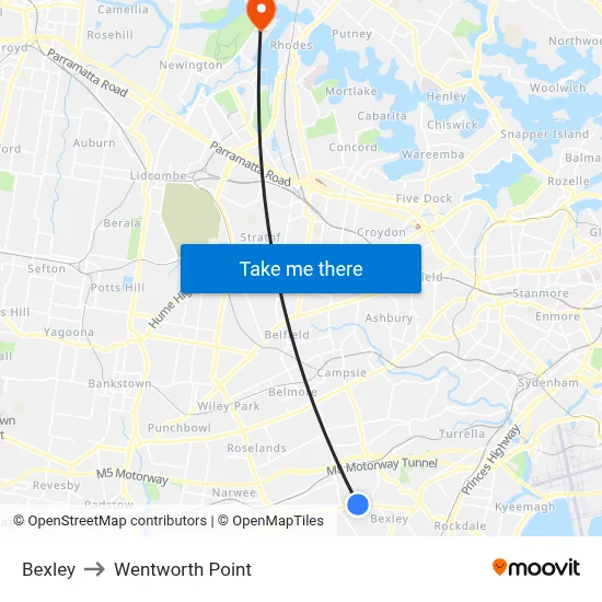 Bexley to Wentworth Point map