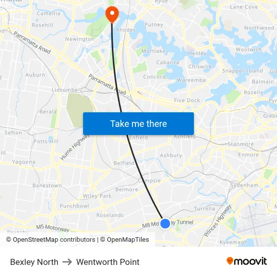 Bexley North to Wentworth Point map