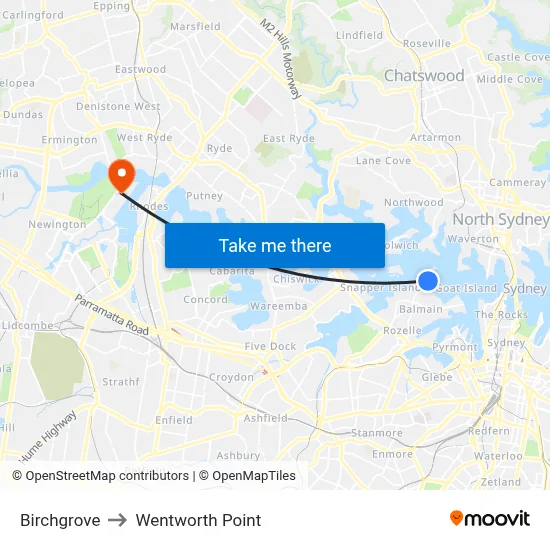 Birchgrove to Wentworth Point map