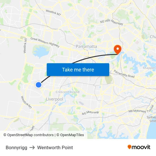 Bonnyrigg to Wentworth Point map