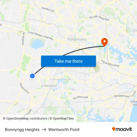 Bonnyrigg Heights to Wentworth Point map