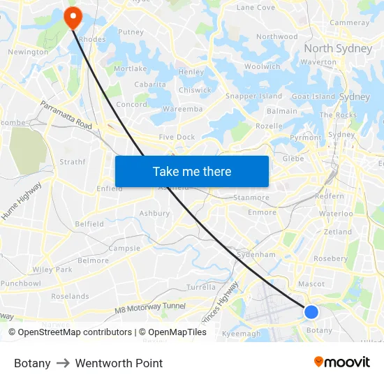 Botany to Wentworth Point map