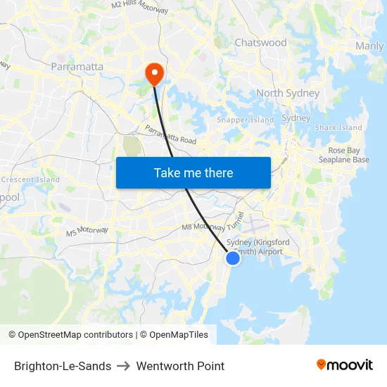 Brighton-Le-Sands to Wentworth Point map