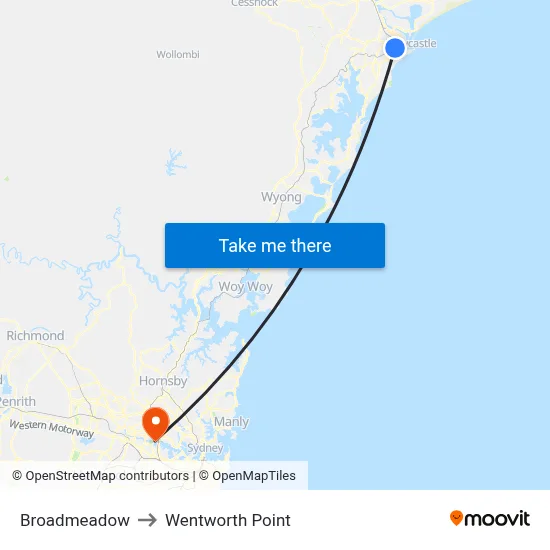 Broadmeadow to Wentworth Point map