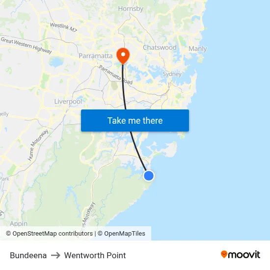 Bundeena to Wentworth Point map