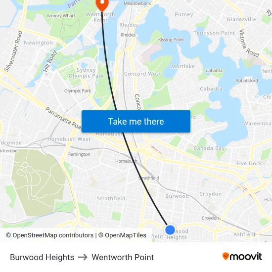 Burwood Heights to Wentworth Point map