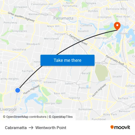 Cabramatta to Wentworth Point map
