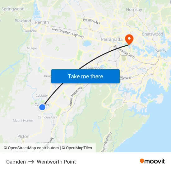 Camden to Wentworth Point map