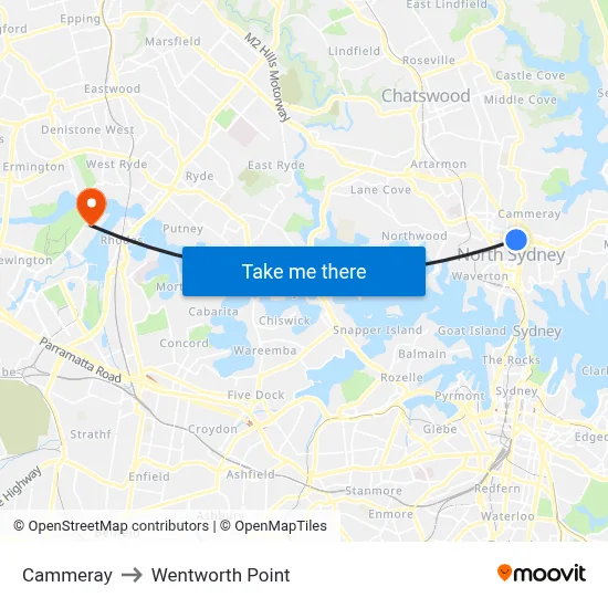 Cammeray to Wentworth Point map