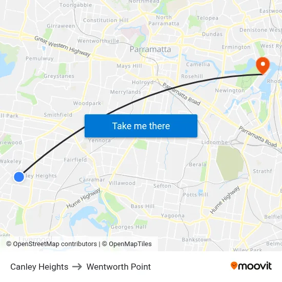 Canley Heights to Wentworth Point map