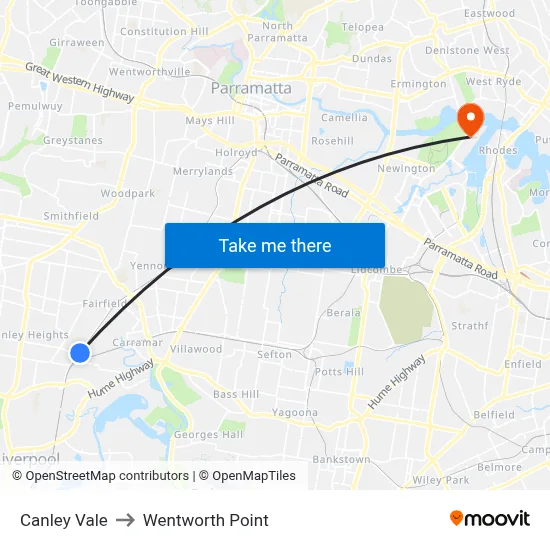 Canley Vale to Wentworth Point map