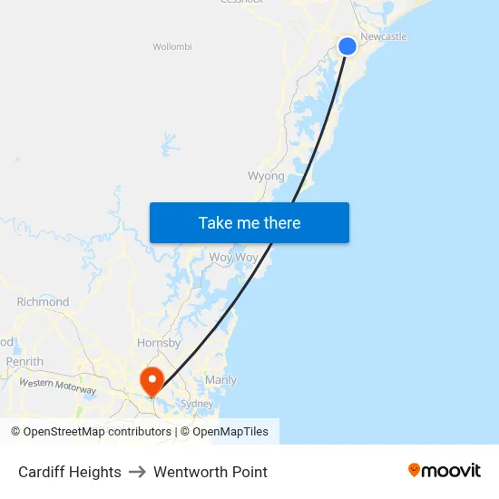 Cardiff Heights to Wentworth Point map