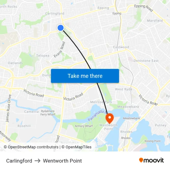 Carlingford to Wentworth Point map