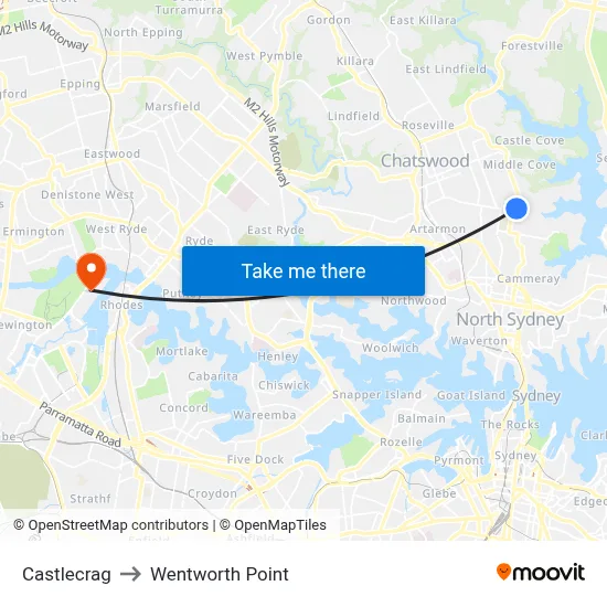 Castlecrag to Wentworth Point map