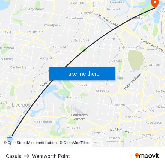 Casula to Wentworth Point map