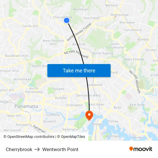 Cherrybrook to Wentworth Point map