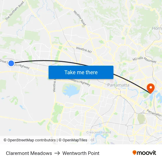 Claremont Meadows to Wentworth Point map
