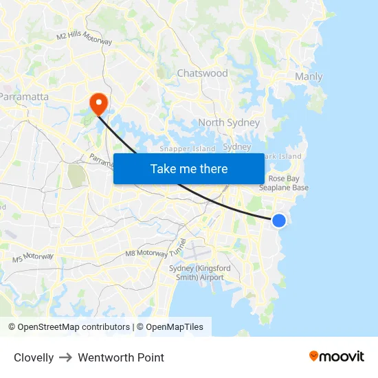 Clovelly to Wentworth Point map