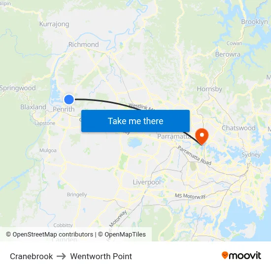 Cranebrook to Wentworth Point map
