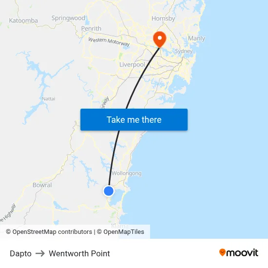 Dapto to Wentworth Point map