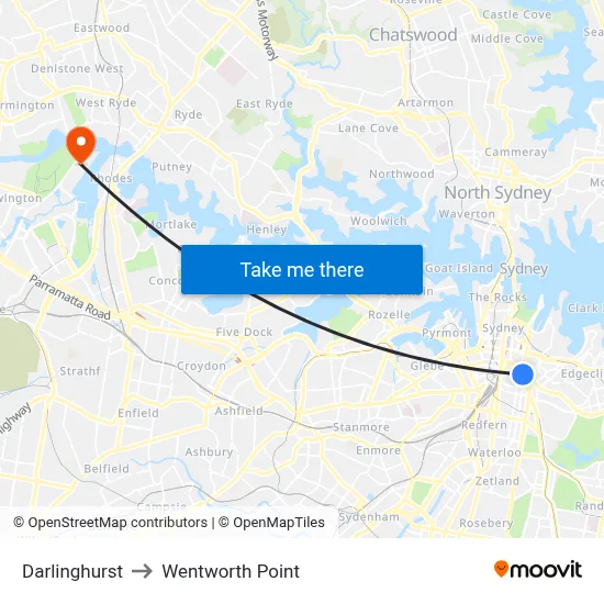 Darlinghurst to Wentworth Point map