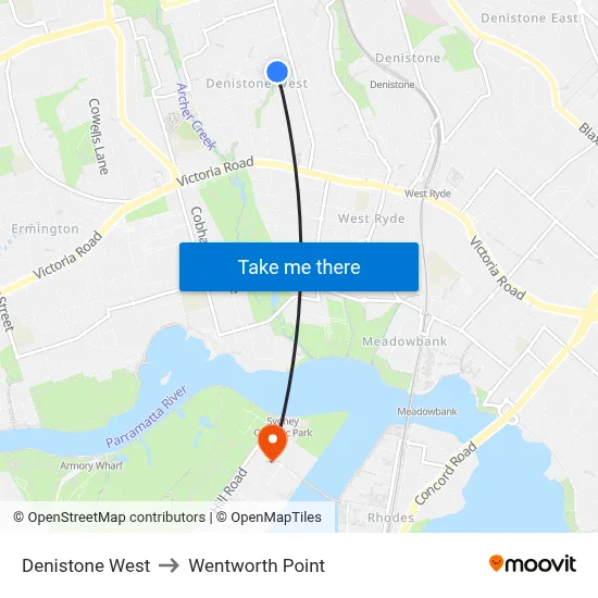 Denistone West to Wentworth Point map