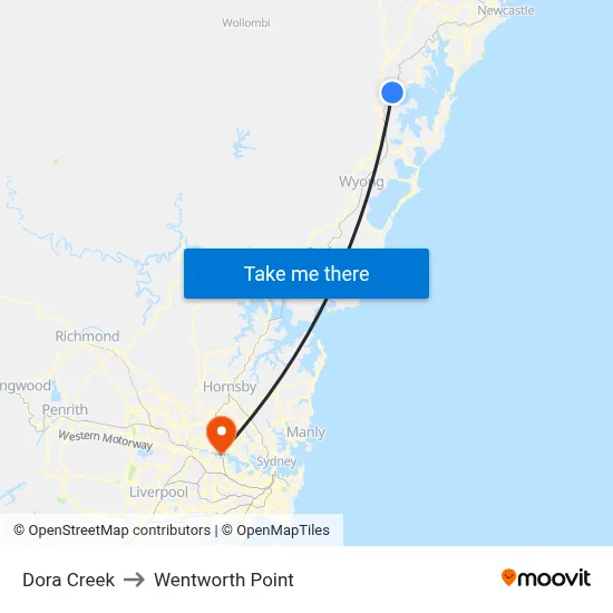 Dora Creek to Wentworth Point map