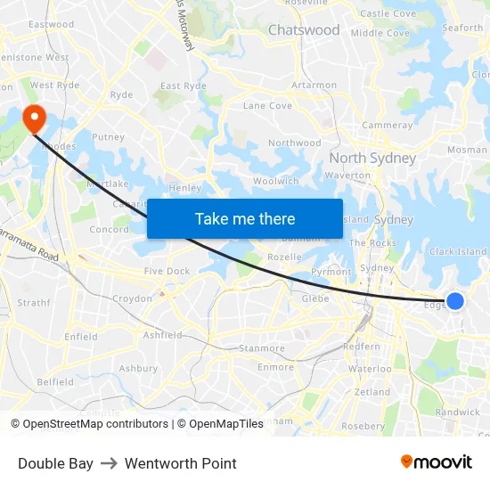 Double Bay to Wentworth Point map
